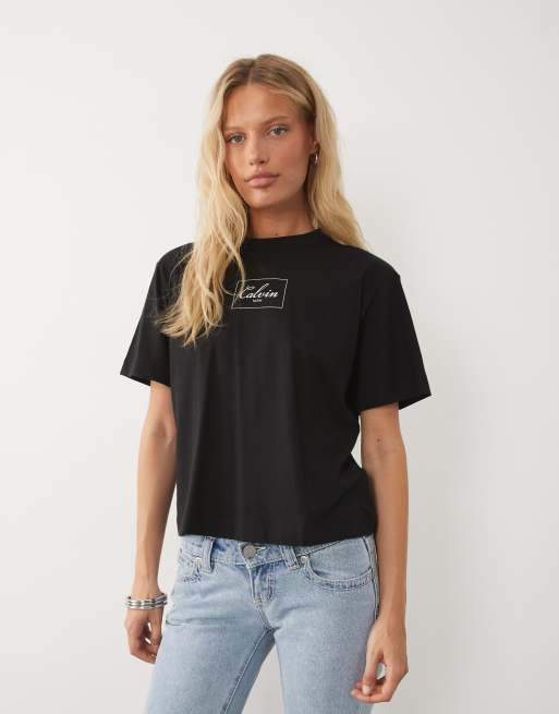 Calvin Klein Jeans boxy t-shirt with bold box logo in black, 2 of 4
