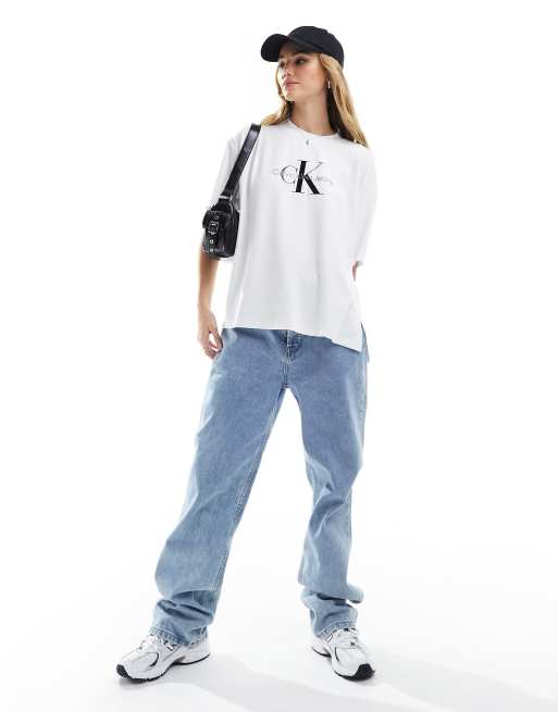 Calvin Klein Monogram Logo T-Shirt, Bright White at John Lewis & Partners