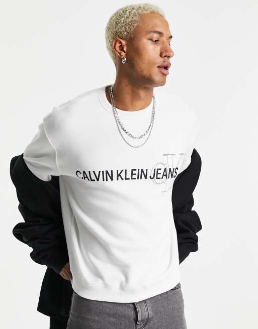 Calvin Klein Jeans branded graphic logo sweatshirt in white | ASOS