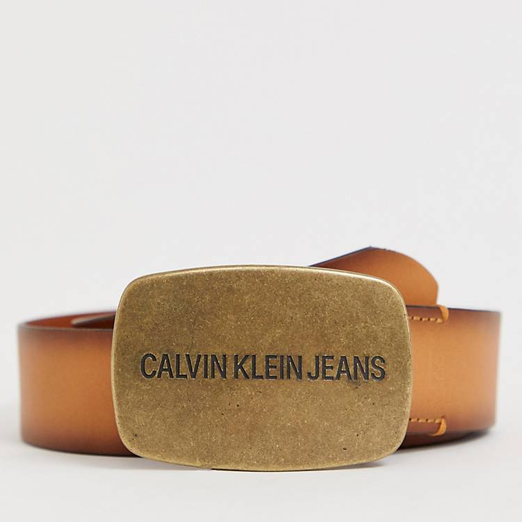 Calvin Klein Jeans – Brauner Ledergürtel mit Schnalle | ASOS