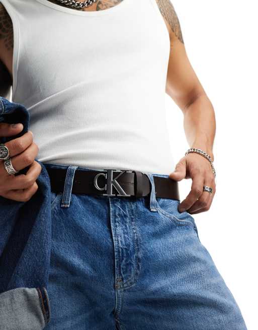 Calvin Klein Jeans – Brązowy skórzany pasek z logo