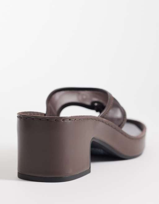 Calvin Klein Jeans - Brune sandaler i mesh med blokhæl i læder, 3 af 4