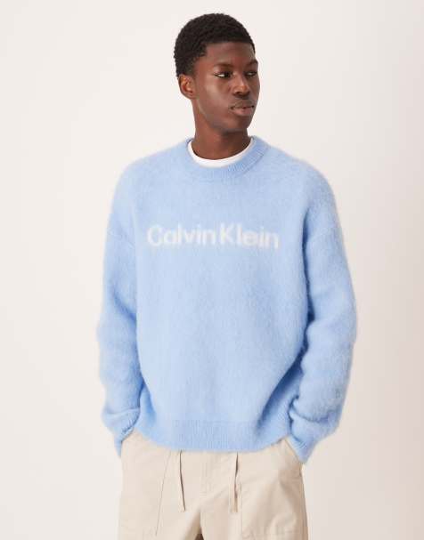 Calvin Klein Jeans brushed alpaca logo jumper in baby blue