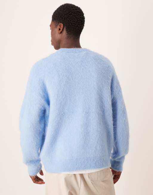 Calvin Klein Jeans brushed alpaca logo jumper in baby blue, 3 of 5