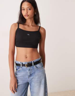 Jeans - Bustier aus Webstoff in Schwarz mit Etikett-Logo Schwarz M