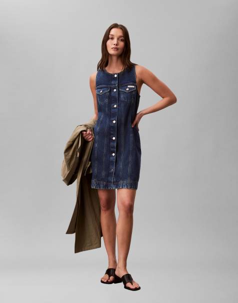 Calvin Klein Jeans button down denim mini dress in blue - view 1