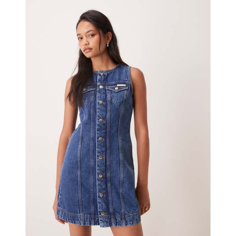 calvin klein blue jean dress Jeans button down denim mini in 8% Elastane. THE ARCHIVES DROP 3 I've Got Sunshine Puff Color:Anne Black