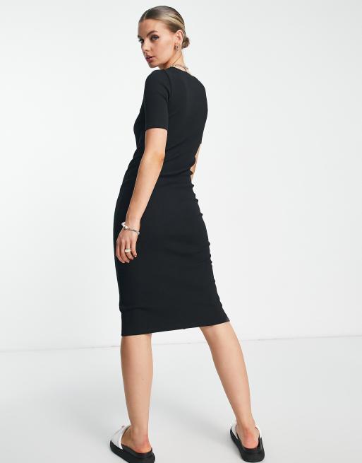 Calvin dress black rib maxi Jeans in ASOS Klein through | button