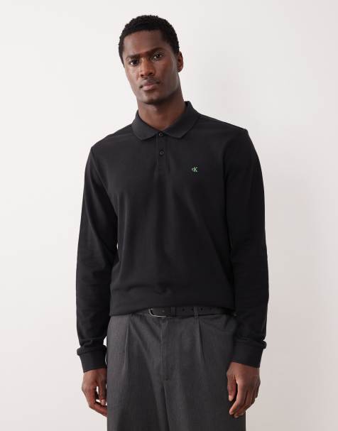 Calvin Klein Jeans buttoned pique polo in black