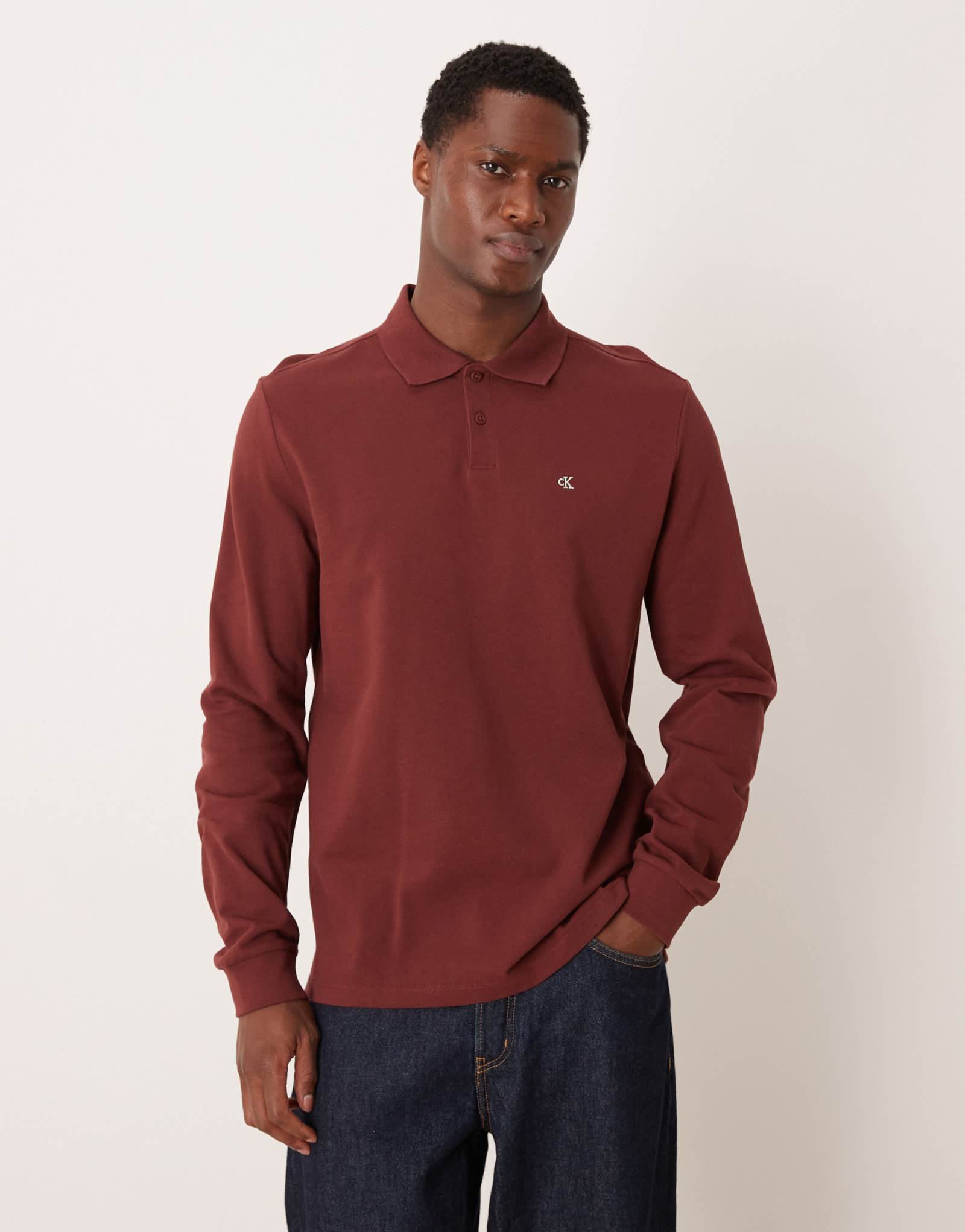 Темно-красное поло из пике с пуговицами от Calvin Klein Jeans