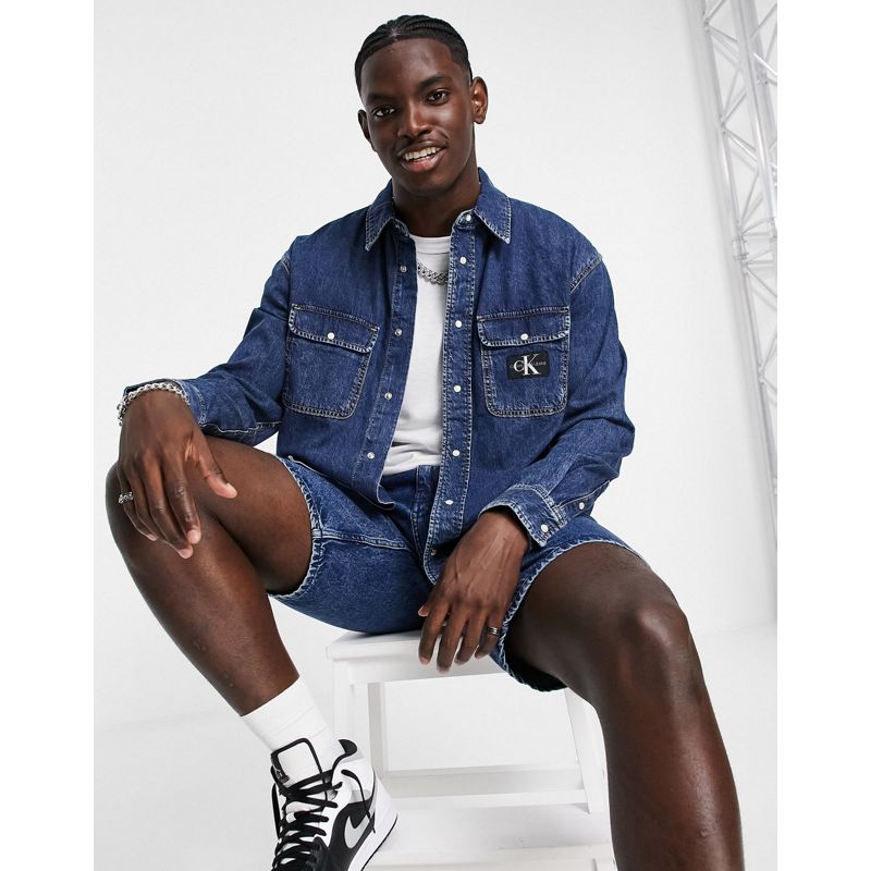 j6i9c Uomo Calvin Klein Jeans - Camicia oversize in denim lavaggio medio