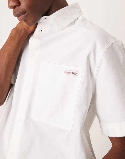 Calvin Klein Jeans - Camicia Oxford a maniche corte bianca, 2 di 4