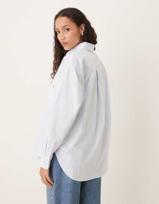 Calvin Klein Jeans - Camicia vestibilità comoda blu e beige a righe con etichetta intessuta, 3 di 4