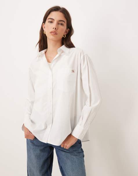 Calvin Klein Jeans - Camicia vestibilità comoda in popeline di cotone bianca - view 1