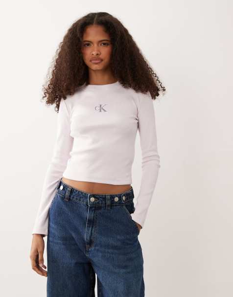 Calvin Klein Jeans - camiseta de manga larga Monologo en rosa bebé - view 1