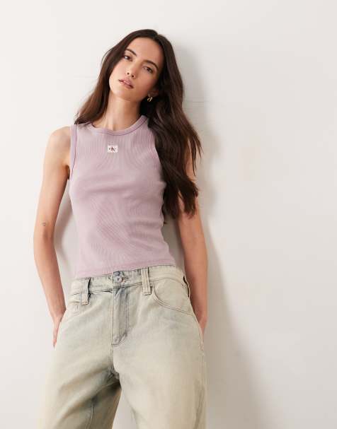 Calvin Klein Jeans - camiseta sin mangas con etiqueta tejida en malva lavado - view 1