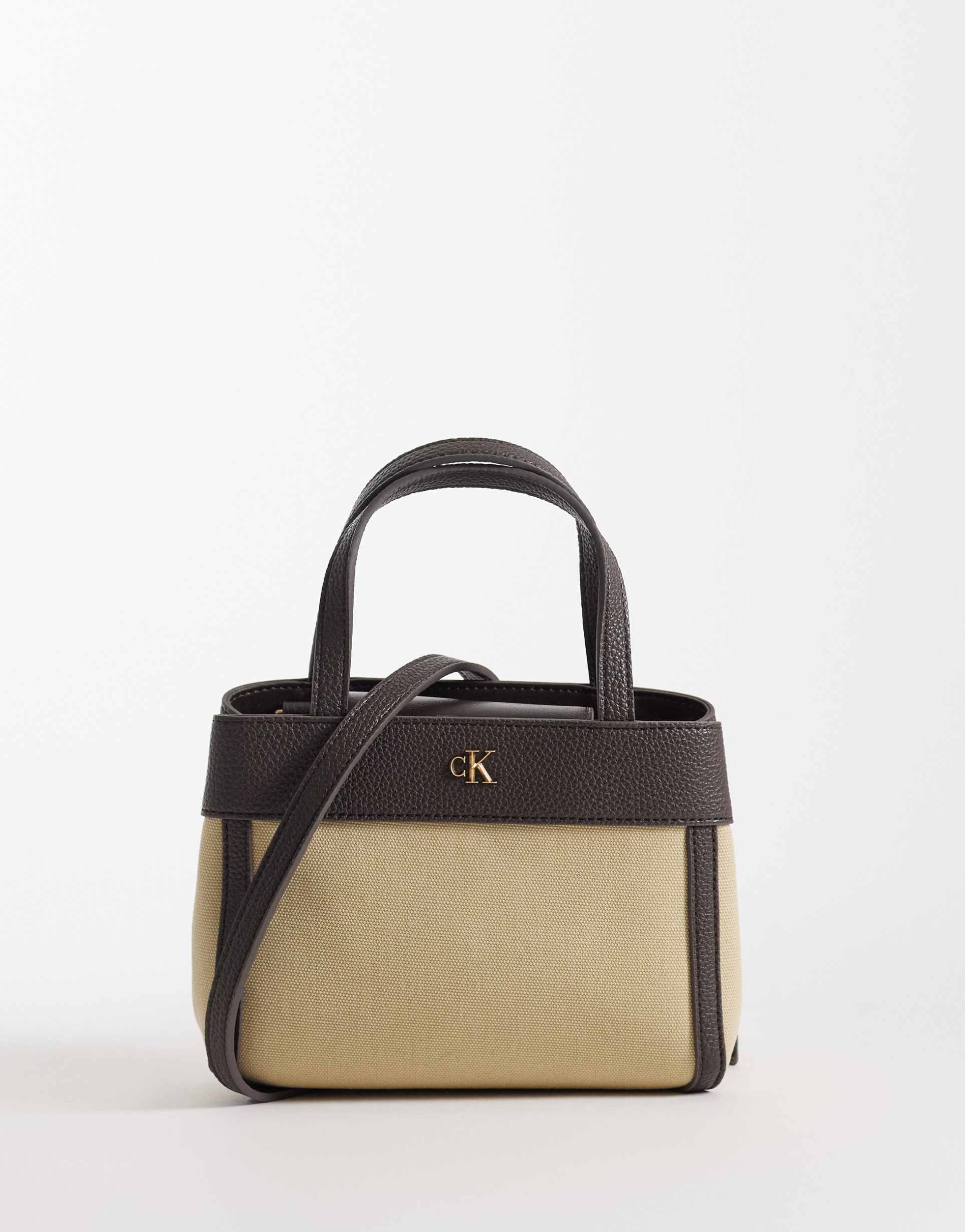 calvin klein jeans canvas mini crossbody tote bag in natural