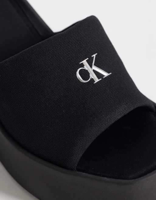 Calvin Klein Jeans canvas wedge sandal in black, 2 of 4