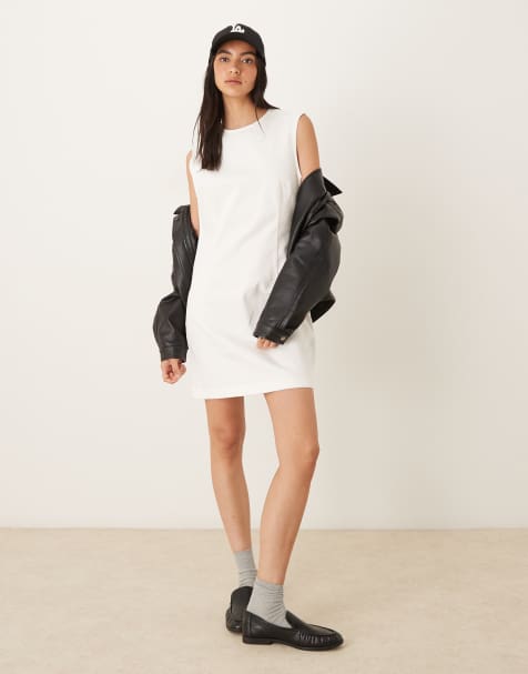 Calvin Klein Jeans cap sleeve high neck mini dress in white - view 1