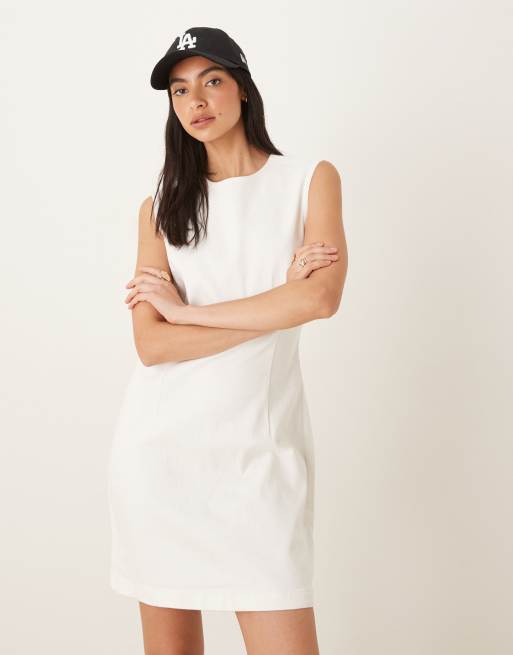 Calvin Klein Jeans cap sleeve high neck mini dress in white, 2 of 4