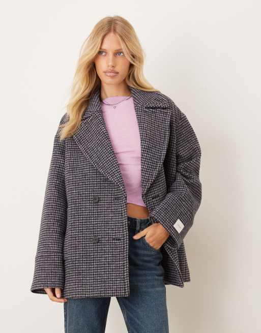 Calvin Klein Jeans - Cappotto doppiopetto taglio medio grigio scuro a quadri