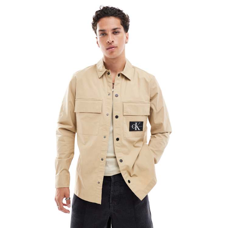 Calvin Klein Jeans cargo overshirt in beige ASOS