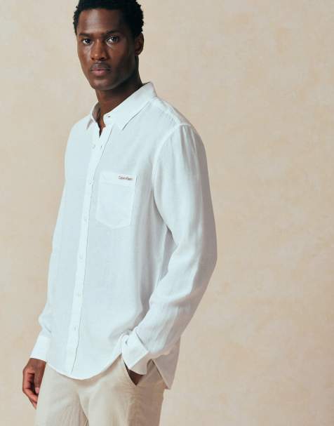 Calvin Klein Jeans casual long sleeve linen shirt in white - view 1