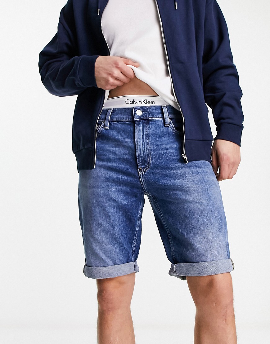 Calvin Klein Jeans Est.1978 Cc Slim Denim Shorts In Mid Wash Blue