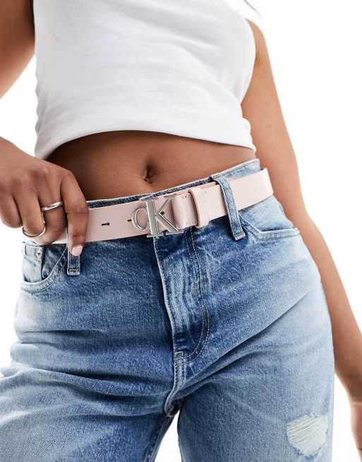 Calvin Klein Jeans - Ceinture 30 mm en cuir à monogramme - Rose clair, 4 de 4