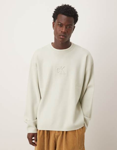 Calvin Klein Jeans center embossed logo sweater in green tint - view 1