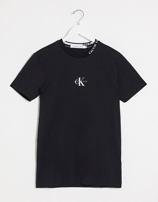 Calvin Klein Jeans center monogram t-shirt with neck detail in black