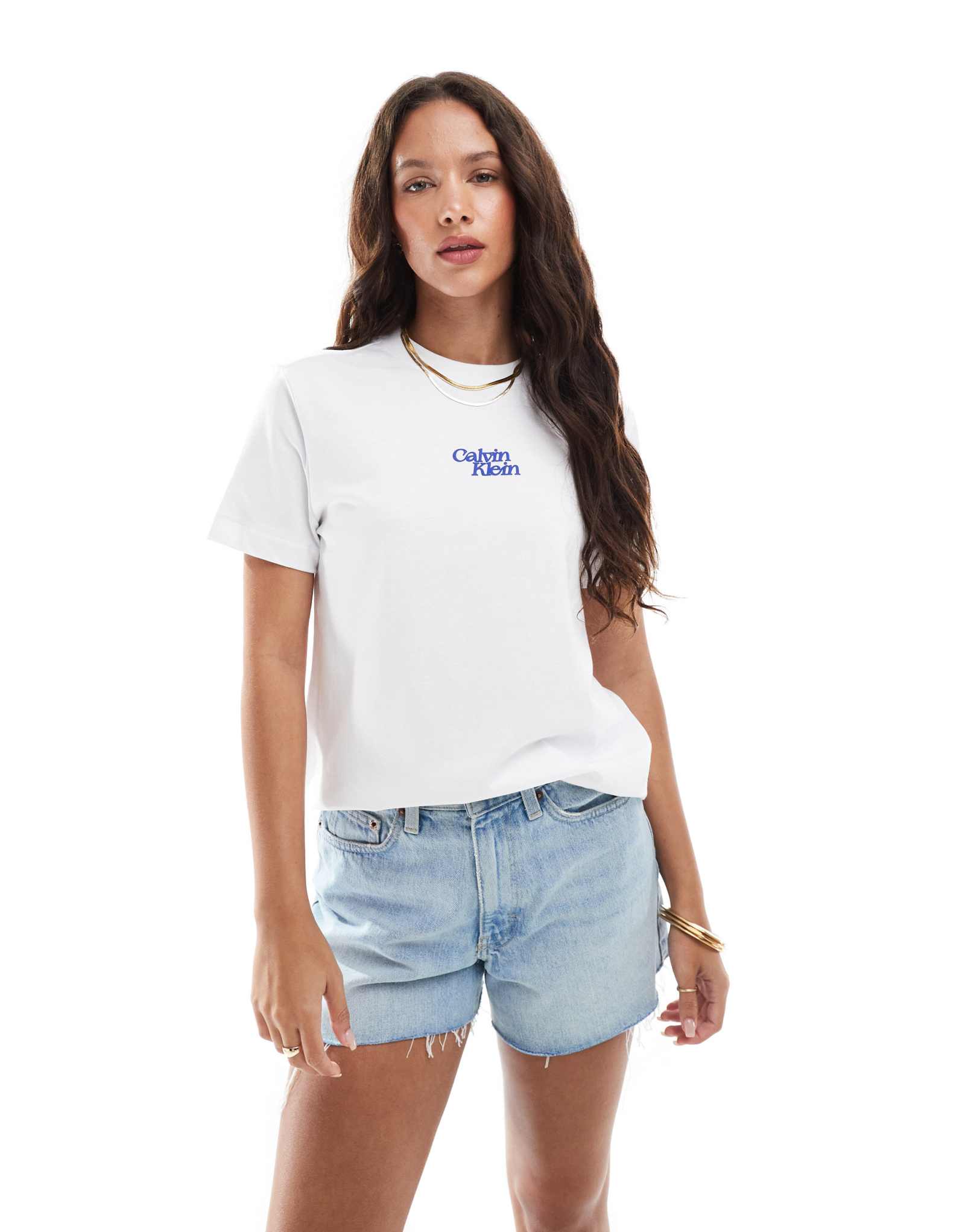 Футболка с логотипом Calvin Klein Jeans center script в бело-голубых тонах