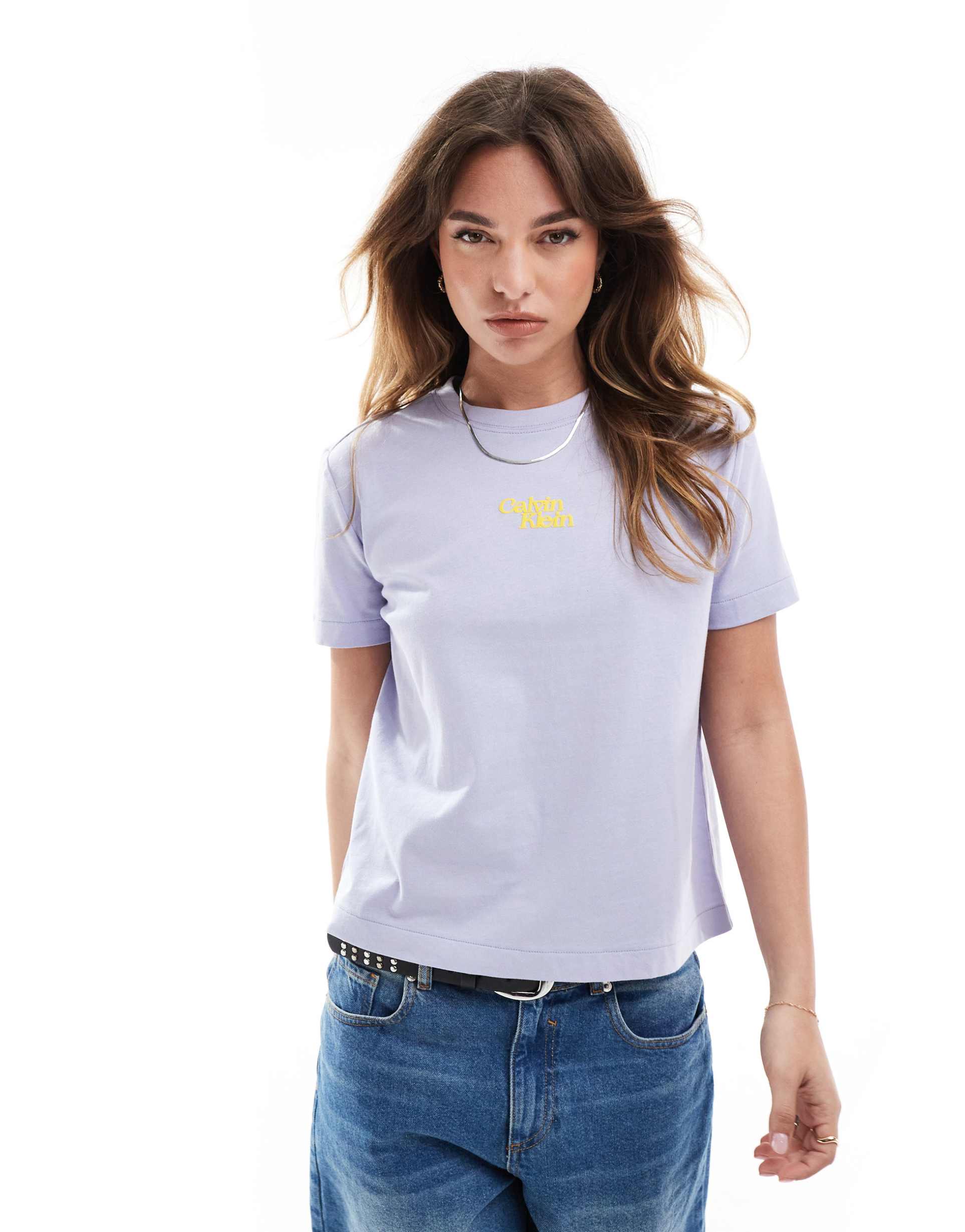 calvin klein jeans central script logo t-shirt in lavender