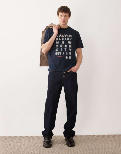 Calvin Klein Jeans centre front graphic print t-shirt in navy, 2 of 5