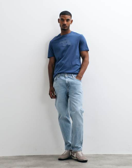 Calvin Klein Jeans centre logo graphic t-shirt in denim blue, 2 of 5