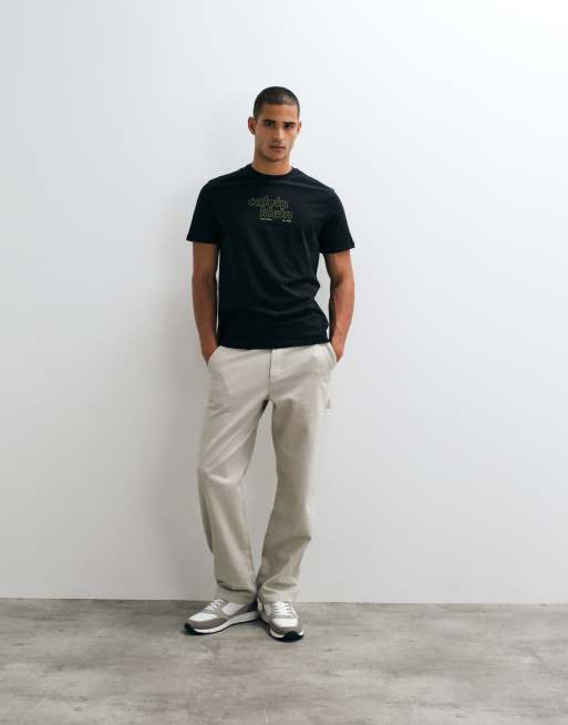 Calvin Klein Jeans centre logo graphic t-shirt in yellow black, 2 of 5