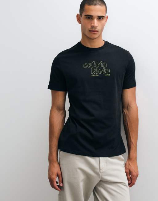 Calvin Klein Jeans centre logo graphic t-shirt in yellow black, 5 of 5