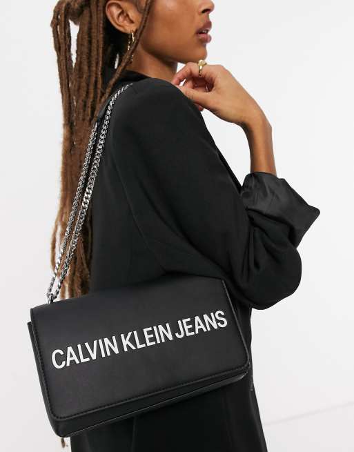 Calvin Klein Fold Over Shoulder Bag Ck Black, Crossbody Bag