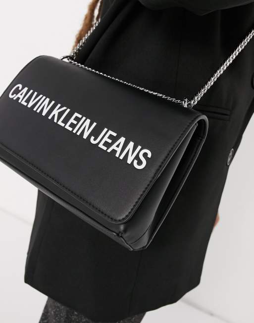 Calvin Klein Black Nylon Tote with Gold Chain Straps