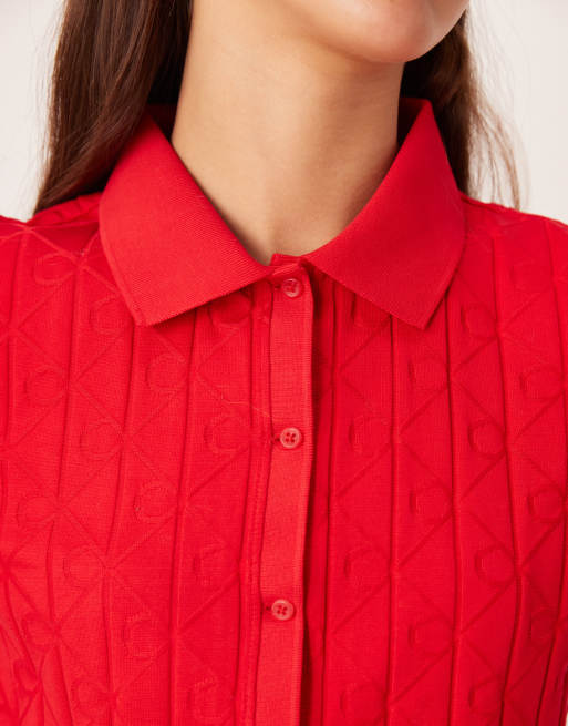 Calvin Klein Jeans - Chemise courte à motif jacquard - Rouge vif, 4 de 4