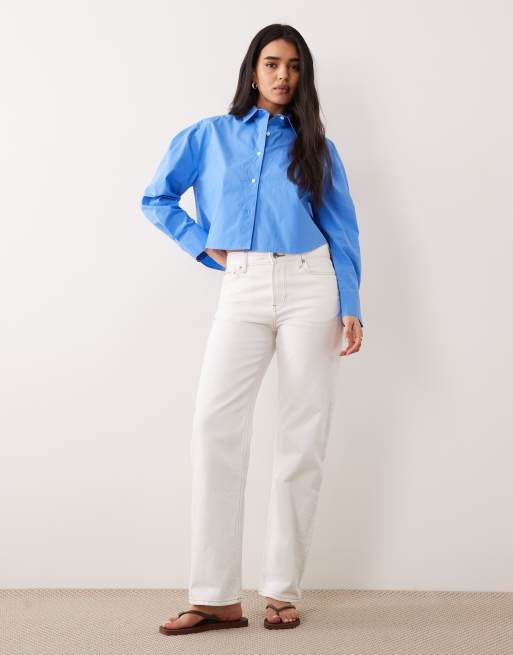 Calvin Klein Jeans - Chemise courte en popeline de coton - Bleu, 3 de 4