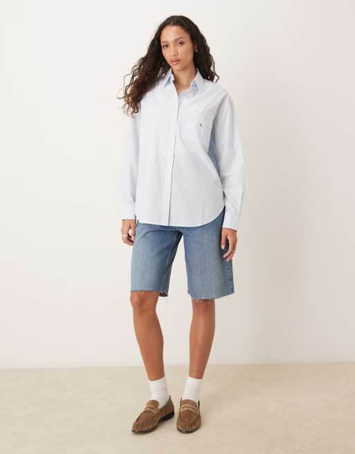 Calvin Klein Jeans - Chemise décontractée à rayures avec étiquette tissée - Blanc et bleu, 2 de 4