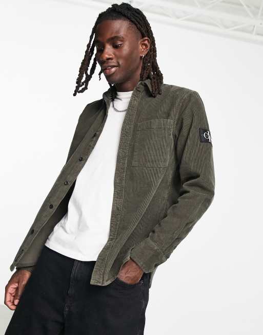 Calvin Klein Jeans - Chemise en velours côtelé avec écusson à logo monogramme - Vert olive