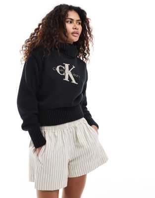 Calvin Klein Jeans chenille monologo jumper in black