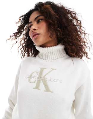 Calvin Klein Jeans chenille monologo jumper in white