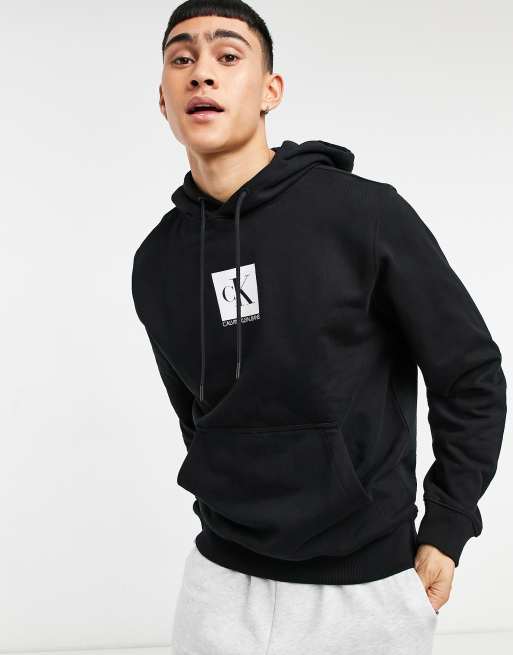 Calvin Klein Jeans chest box logo hoodie in black