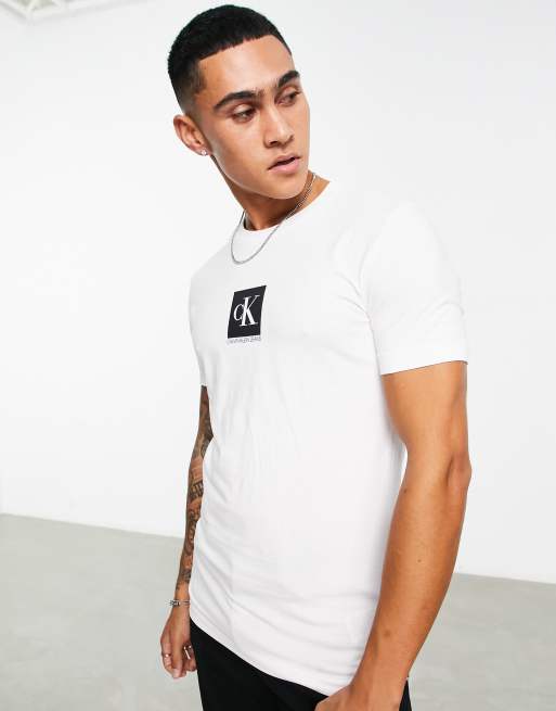Calvin Klein Jeans chest box logo slim fit t-shirt in white ASOS