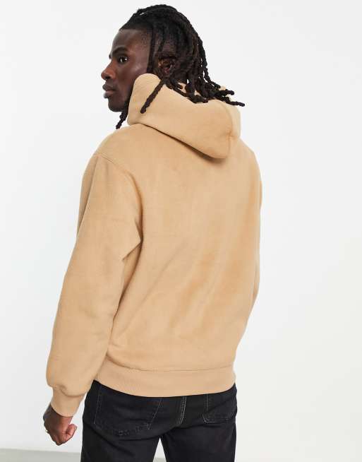 Calvin Klein Jeans chest logo heavy double face polar fleece hoodie in  camel | ASOS