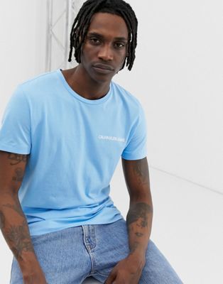 Calvin Klein Jeans chest logo institutional slim fit t-shirt in light blue  | ASOS