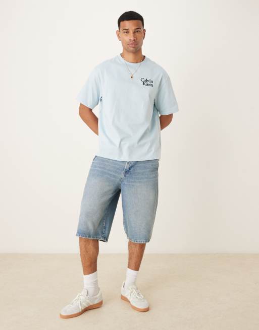 Calvin Klein Jeans chest logo t-shirt in pale blue, 2 of 4